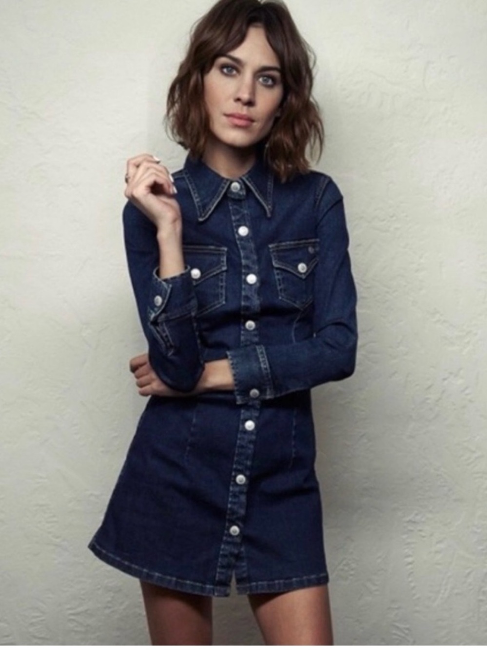 Ag Adriano Goldschmied Dark Denim Button-Front Midi Dress